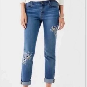 J. Jill Denim Weekender Straight Leg Jeans Embroidered Floral Size 6 Bohemian